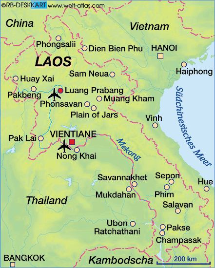 laos regionen karte